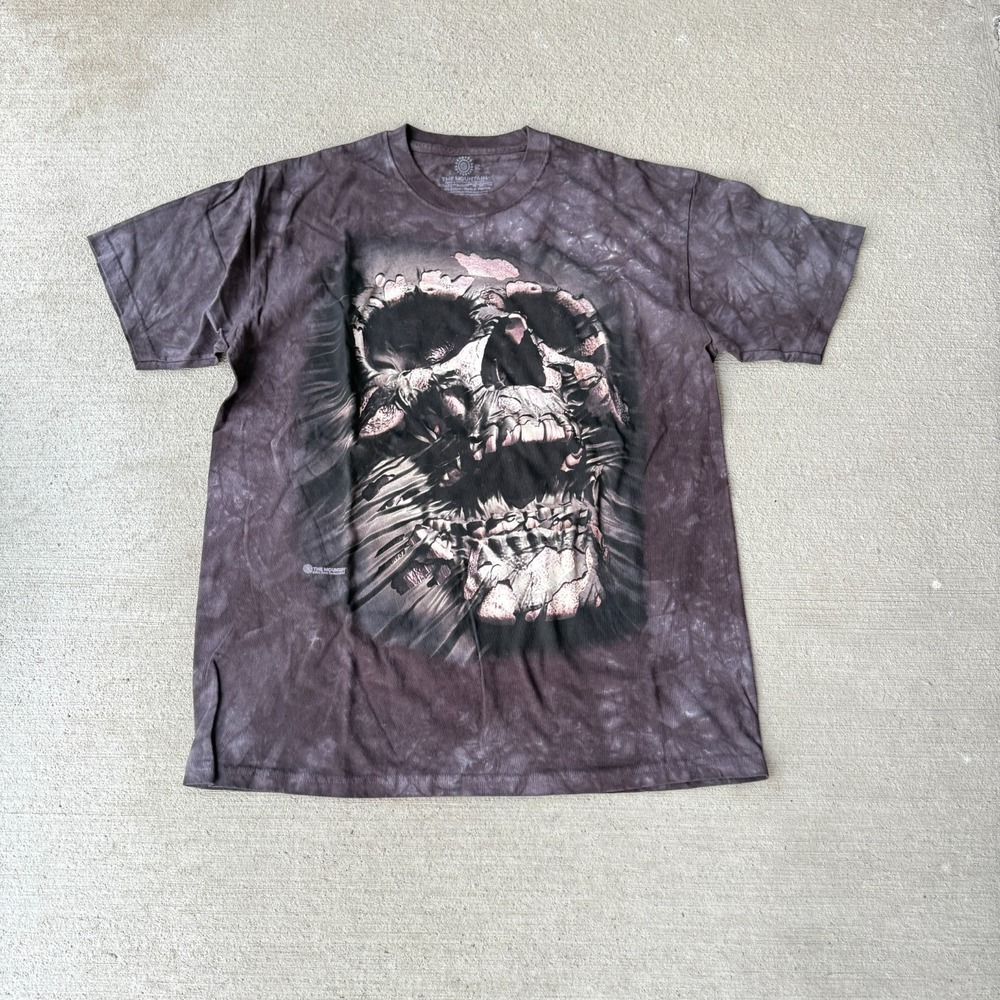 The Mountain Mens Graphic T-Shirt Gray Cotton Tie-Dye Skull Retro Grunge XL